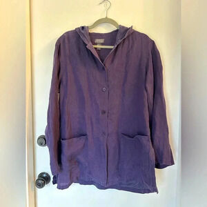 Lafayette 148 purple hooded linen button down blouse, size 8